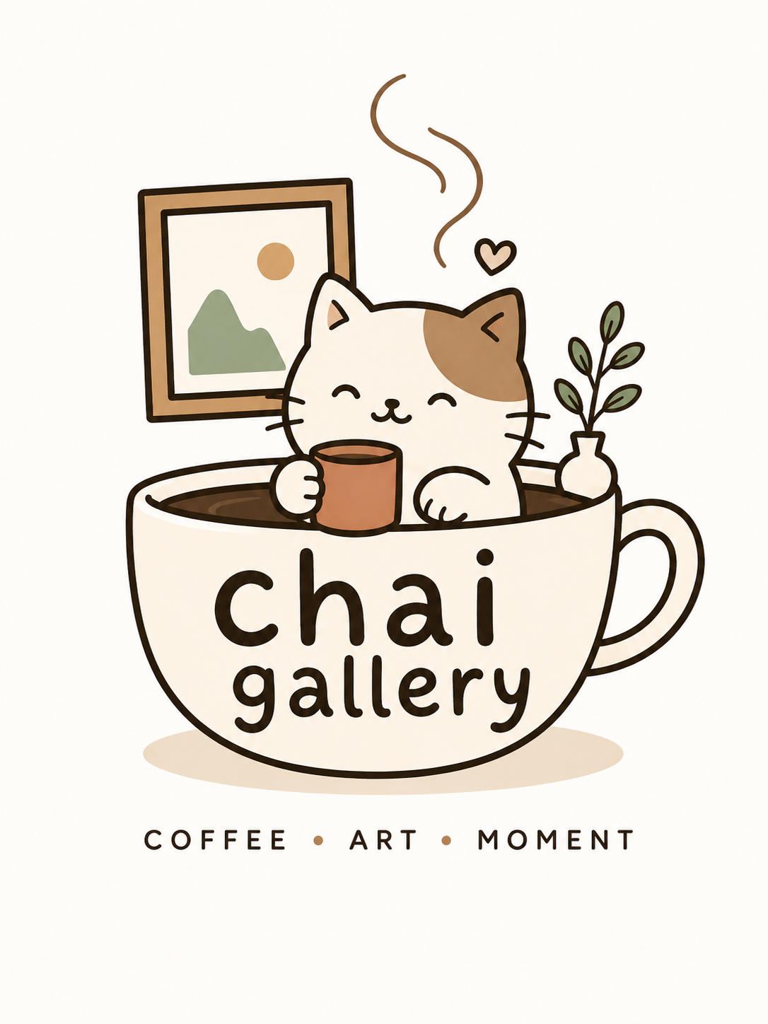 Chai Gallery logo: a cat enjoying chai in a cup